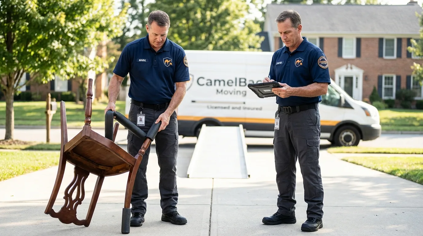 Movers inspecting furniture for damage prevention before loading in Glenn Dale, MD