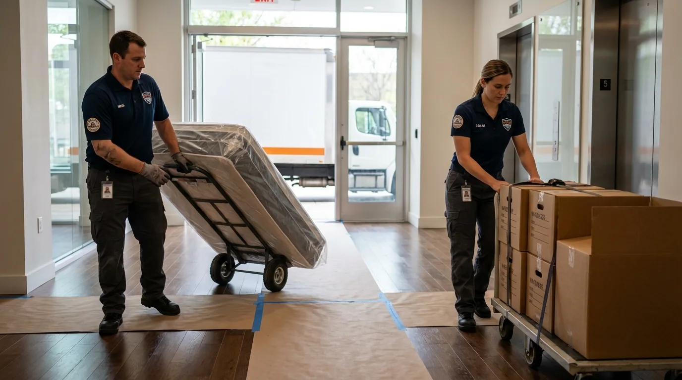 Professional apartment movers loading elevator in Glenn Dale, MD